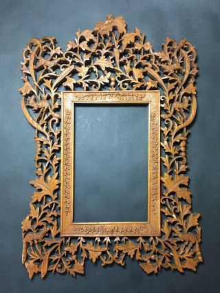 Ornate Antique Carved 19th Century Chinese Wooden Photo Frame