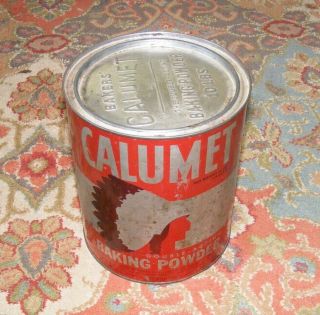 Vintage Large 10 Lb Calumet Baking Powder Tin Can Commercial Size Indian Chief