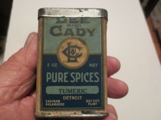 Lee And Cady Antique Spice Tin " Tumeric " Paper Label Over Tin Scarce