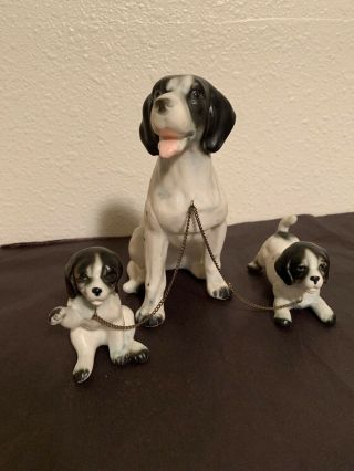 Vintage Ceramic Momma Dog W/two Puppies On Chain