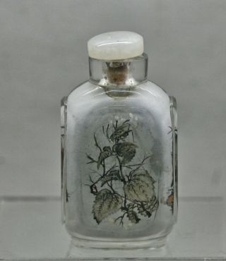 Fantastic Antique Chinese Hand Painted Frosted Glass Snuff Bottle Signed C1920s