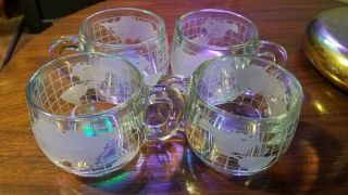 Vintage 70 " S Nescafe Glass World Globe Mug / Cup Set Of 4,