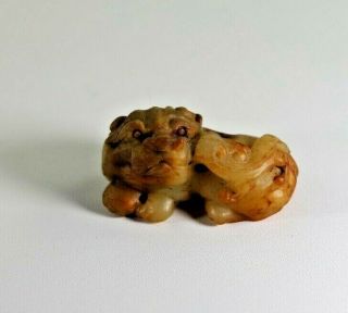 Antique Chinese Master Hand Carved Jade Soap Stone Foo Dog,  Lion Figurine