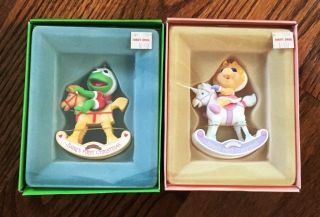 Enesco 1984,  Muppet Babies First Christmas Ornaments (2) Kermit & Miss Piggy Nib