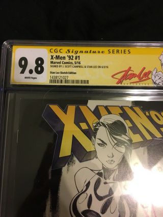 X - men ' 92 1 B&W Sketch Variant Signed Stan Lee & J.  Scott Campbell CGC 9.  8 SS 3