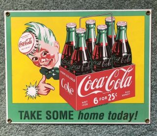Vintage 1990 Coca Cola Company 6 For 25c Take Some Home Today Porcelain Sign