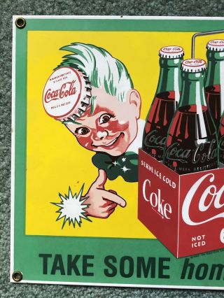 VINTAGE 1990 COCA COLA COMPANY 6 FOR 25c TAKE SOME HOME TODAY PORCELAIN SIGN 2
