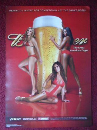 Sexy Girl Beer Poster Bud Budweiser Usa Olympic Team 3 Hot Girls With Swimsuits