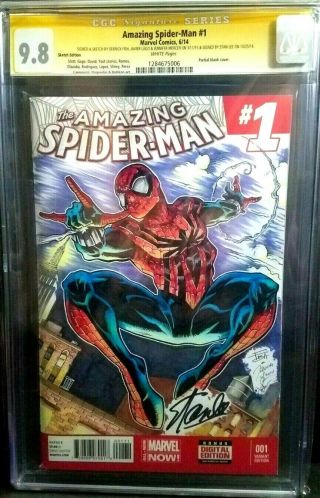 Spider - Man 1 (2014) Cgc 9.  8 Ss X4 / Signed By Stan Lee