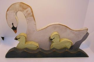 Mother Swan And Babies Hand Crafted Wood Wall Decor Vintage