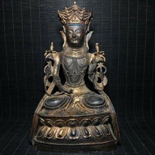 Wonderful Unusual Archaic China Bronze Buddha Seated Statue Sculpture Mark