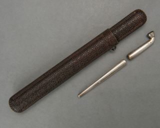 Kiseru Pipe Case With Silver Gankubi/suikuchi Antique Japanese Samurai Sagemono