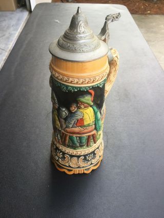Vintage German Beer Lidded Stein With A Music Box In Base