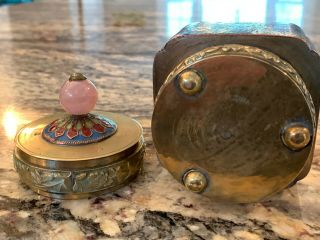 Wonderful Chinese Cloisonne & Brass Tea Caddy with Precious Objects & Quartz Bea 6