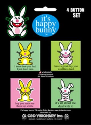 Happy Bunny Popular Phrases Carded 4 Button Set 1