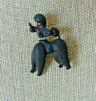 Vintage Black Poodle Dog Rhinestone Collar Pin Brooch Signed Designer Jewelry