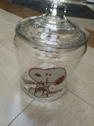 Rare 1958 Peanuts Snoopy Glass Cookie Jar - Anchor Hocking Mercantile Jar