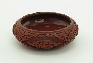 Antique Cinnabar Red Chinese Qing Dynasty Hand Carved Lacquerware Bowl