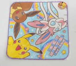 Seal Pokemon Movie Sylveon Pikachu Eevee Handkerchief Toy Japan 8 " X 8 "