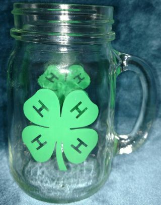 Vintage 4 - H Drinking Glass Canning Jar With Handle Coffee Mug Cup