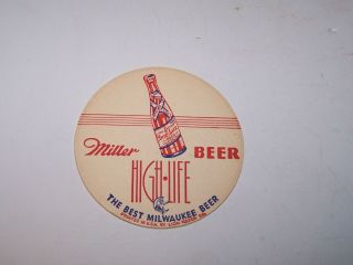Vintage Miller High Life Beer 4 1/4 " Coaster Can Bottle