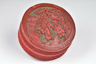 19th Century Chinese Cinnabar Covered Box With Character Scene