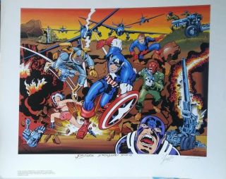 Captain America 50th Birthday Commemorative Litho Ap Signed Jack Kirby Marvel 