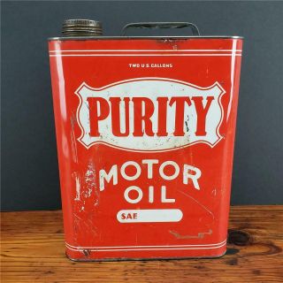 Vintage 2 Gallon Purity Motor Oil Metal Can Sign