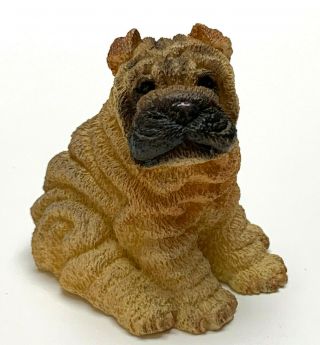 Shar Pei Dog Mini Figurine Statue Handpainted Resin Living Stone