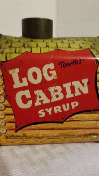 VINTAGE TOWLES LOG CABIN SYRUP TIN BANK LITHOGRAPH MOTHER DAUGHTER COWBOY 4