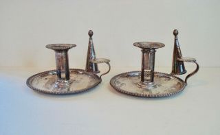 Antique Sheffield Silver Plated Chamber Sticks W Snuffers