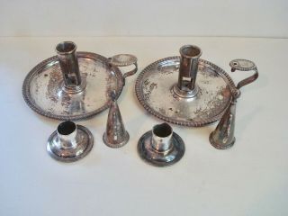 Antique Sheffield Silver Plated Chamber Sticks w Snuffers 2