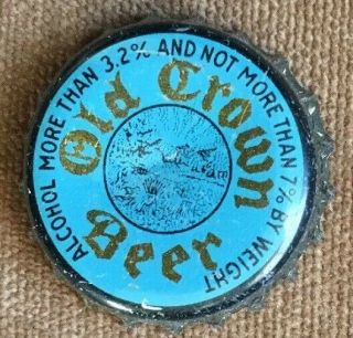 Vtg Old Crown Beer Ohio Malt Tax Cork Beer Bottle Cap 1 1/2c Oh Beverage Paid