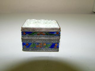 ANTIQUE CHINESE COPPER SILVERPLATE CARVED STONE FILIGREE ENAMELED BOX 2