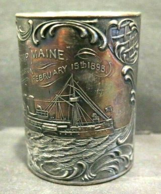 US Battleship Maine Spanish American War Silver Plate Shot Drink Cup James Tufts 3