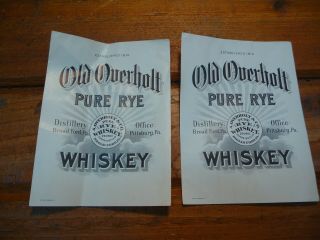 Vintage Old Overholt Pure Rye Whiskey Paper Label,  Pa
