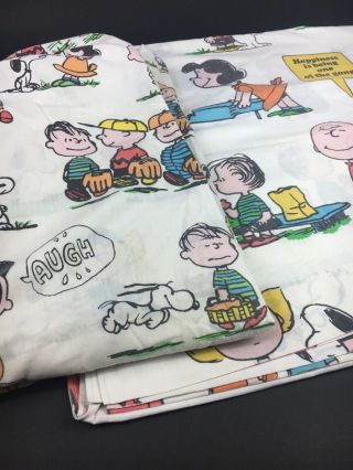 Vintage 1971 Peanuts Snoopy Charlie Brown Happiness is Twin Sheets Flat Fitted 2