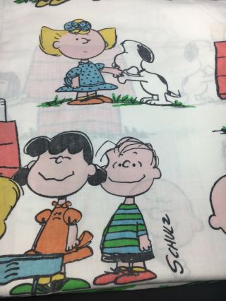 Vintage 1971 Peanuts Snoopy Charlie Brown Happiness is Twin Sheets Flat Fitted 5