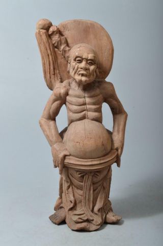 T3761: Japanese Wood Carving Rakan Statue Sculpture Ornament Figurines