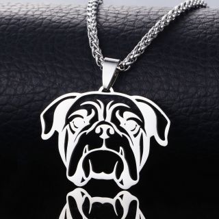 Big Stainless Steel American English Bull Bulldog Dog Head Tag Pendant Necklace