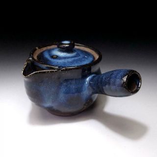 Bk9: Japanese Tea Pot,  Hagi Ware By Famous Potter,  Seigan Yamane,  Blue Glaze