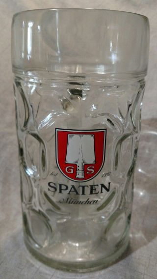 Spaten 1l Heavy Dimpled Glass German Beer Stein Mug Munchen Oktoberfest