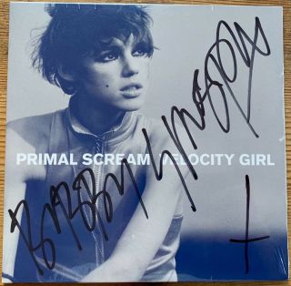 Primal Scream Velocity Girl 7” Vinyl Single Signed Autograph By Bobby Gillespie