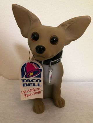 1998 Bobble Head Taco Bell Chihuahua Dog Collar Tag Nodder Figurine 7” Tall Vtg