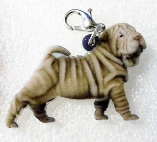 Shar Pei Dog Puppy Realistic Acrylic Double - Side Purse Charm Zipper Pull Jewelry