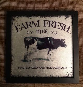 Hobby Lobby Farm Fresh Milk Cow Picture Country Farmhouse Primitive Wood 12”new