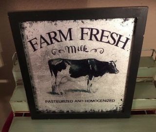 HOBBY LOBBY FARM FRESH MILK Cow picture Country Farmhouse Primitive Wood 12”New 2
