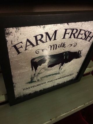 HOBBY LOBBY FARM FRESH MILK Cow picture Country Farmhouse Primitive Wood 12”New 3
