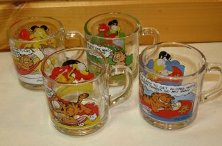 Vintage 1978 Mcdonalds Garfield And Odie Glass - Coffee Mug Cup Set Of 4