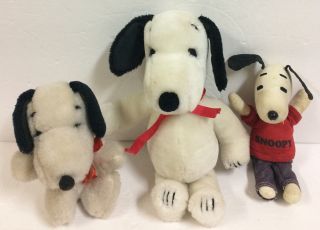 3 Vintage Snoopy Plush Bean Bag Dolls Ideal United Feature Syndicate 1968